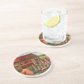 In het veld rustieke huisje scene bloemen Onderzet Zandsteen Onderzetter (Zijkant)