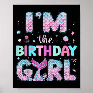 In het verjaardagsmeisje Funny Mermaid Verjaardags Poster