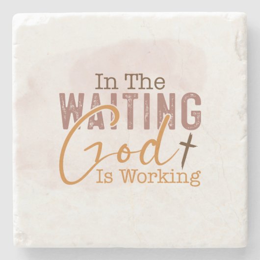 In het wachten werkt God Christelijk Quote Stenen Onderzetter (Voorkant)