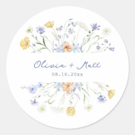 In het wild geschreven trouwbloemen ronde sticker