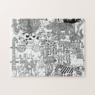 In het wild levende dieren Handgetekende zwart-wit Legpuzzel
