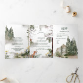 In het Wilde Rustic Mountain Landscape Red Fox Drieluik Uitnodiging (Binnen)