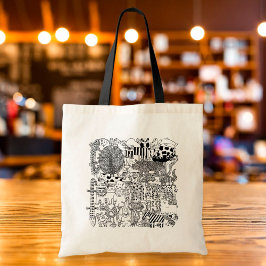 In het zwart en wit getekende kunst van wilde dier tote bag