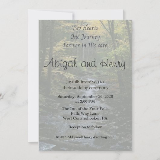 In His Care Forest Photo Wedding Invitation Kaart (Voorkant)
