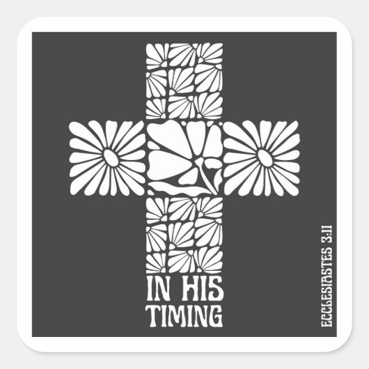 In His Timing Christian Sticker Faith Cross Floral (Voorkant)