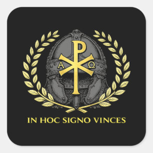 In Hoc Signo Vinces Romeinse Chi-Rho helm Vierkante Sticker