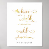"In hoesje word je koud" Moderne gouden bruiloft Poster (Voorkant)