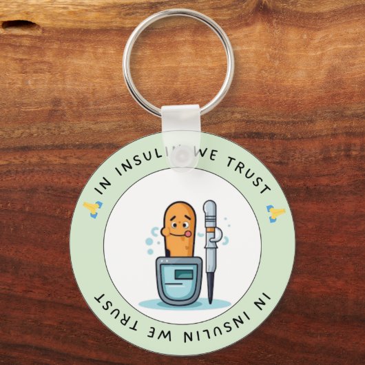 In Insulin We Trust – Funny Diabetes Keychain (Achterkant)