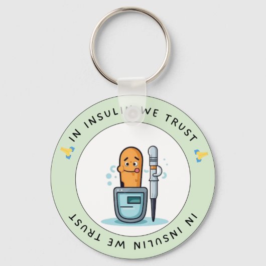In Insulin We Trust – Funny Diabetes Keychain (Achterkant)