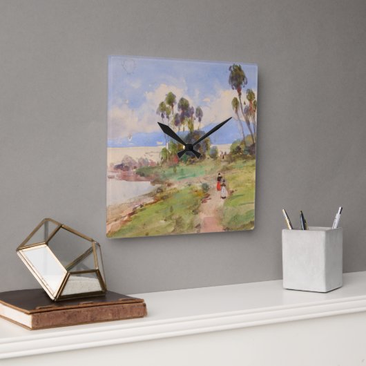 In Jamaica Fine Art Waterverf Tropical Landscape Vierkante Klok (Kantoor)