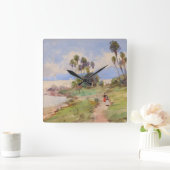 In Jamaica Fine Art Waterverf Tropical Landscape Vierkante Klok (Huis)