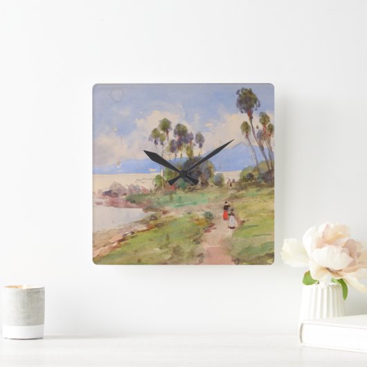 In Jamaica Fine Art Waterverf Tropical Landscape Vierkante Klok (Huis)