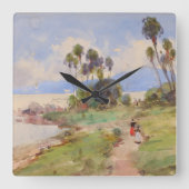 In Jamaica Fine Art Waterverf Tropical Landscape Vierkante Klok (Voorkant)