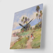 In Jamaica Fine Art Waterverf Tropical Landscape Vierkante Klok (Hoek)