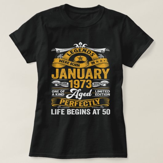 In januari 1973 werden 50 jaar oude koeien geboren t-shirt (Design voorkant)