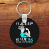 In januari Draag we Blauwgroen voor Cervicale Kank Sleutelhanger (Voorkant)
