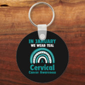 In January We Wear Teal Cervical Cancer Awareness  Sleutelhanger (Voorkant)