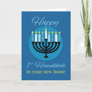 In je nieuwe thuisbasis, Hanukkah Menorah, blauw Kaart