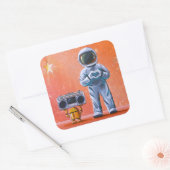 In je ogen - Astronaut & Boombox Robot Vierkante Sticker (Envelop)