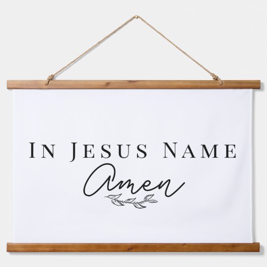 In Jesus Name Amen Bible Quote Wood Scroll Hangend Wandkleed (Voorkant)
