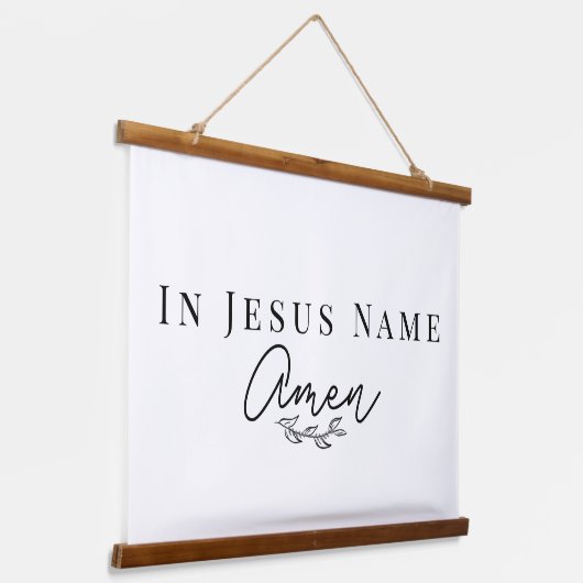 In Jesus Name Amen Bible Quote Wood Scroll Hangend Wandkleed (Gebogen)