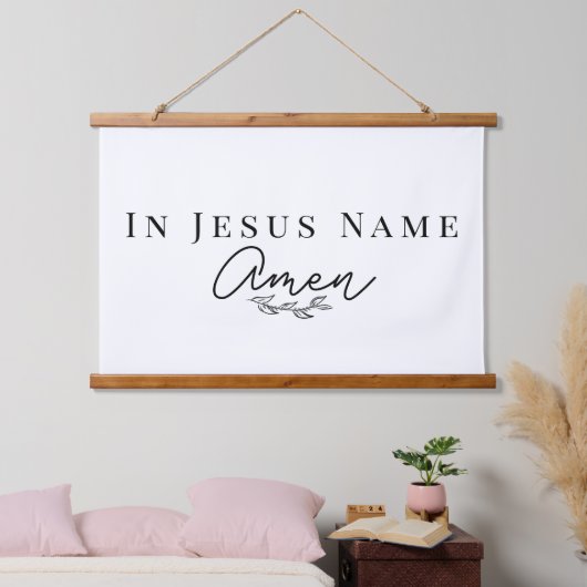 In Jesus Name Amen Bible Quote Wood Scroll Hangend Wandkleed (Slaapkamer)