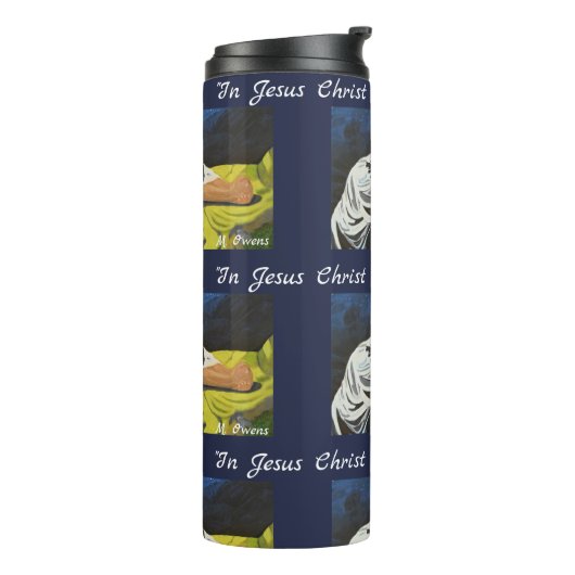 "In Jezus Christus noemen we bidden, Amen." Thermosbeker (Gedraaid links)