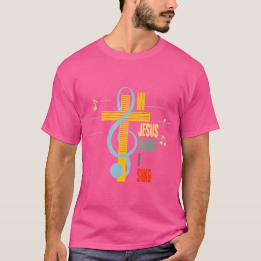 In Jezus naam Sing Music Note Cross  T-shirt (Voorkant)