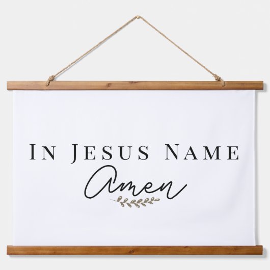 In Jezus Name Amen Christelijk Bijbelcitaat Hangend Wandkleed (Voorkant)