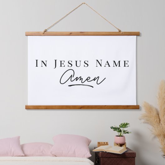 In Jezus Name Amen Christelijk Bijbelcitaat Hout Hangend Wandkleed (Slaapkamer)