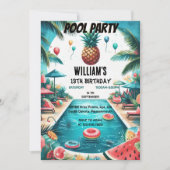 in jongen water blauw Cool Pool Party 13e verjaard Kaart (Voorkant)