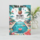 in jongen water blauw Cool Pool Party 13e verjaard Kaart (Staand voorkant)