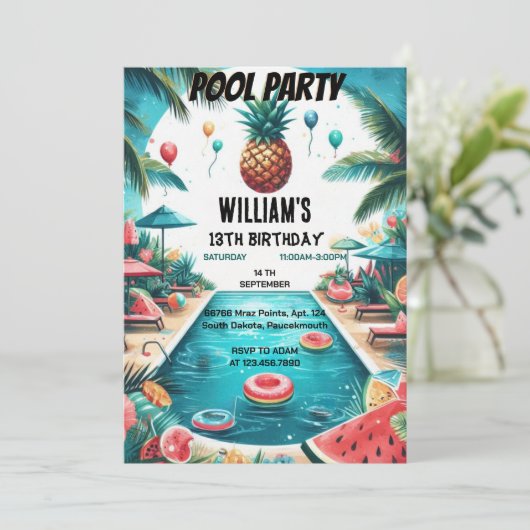 in jongen water blauw Cool Pool Party 13e verjaard Kaart (Staand voorkant)