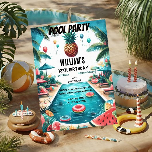 in jongen water blauw Cool Pool Party 13e verjaard Kaart