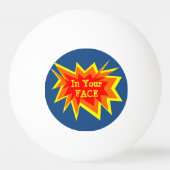 In jouw gezicht, grappig blauw en rood praatje pingpongbal (Achterkant)