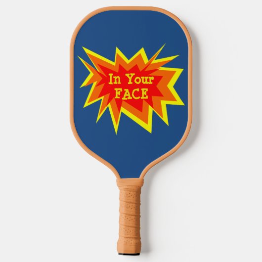 In jouw gezicht, grappige blauwe praatjesserve pickleball paddle (Achterkant)