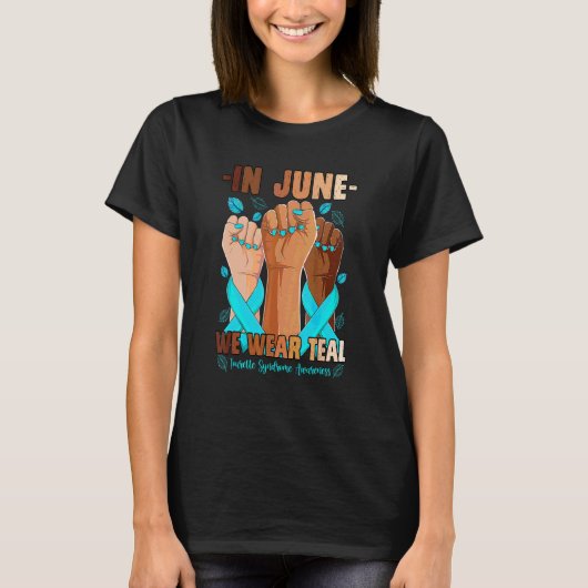 In juni Draag we Blauwgroen Tourette Syndrome Awar T-shirt (Voorkant)