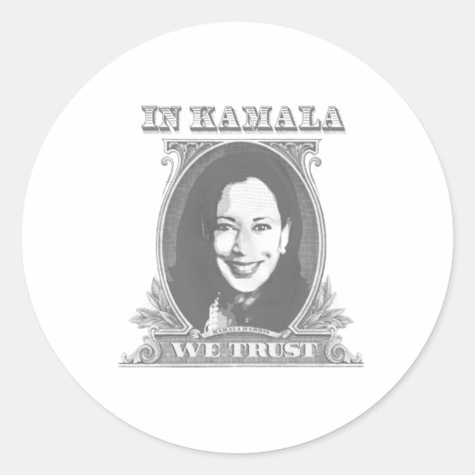 In Kamala We Trust - Kamala Harris Dollar Bill Ronde Sticker (Voorkant)