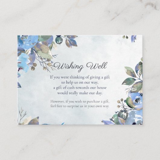 In Liefde Blauw Bloemen Wishing Well Bruiloft Informatiekaartje (Voorkant)