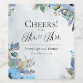 In Liefde Blauw Waterverf Bloemen Bruiloft Wijn Etiket (Enkel label)