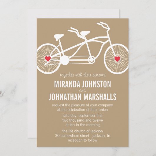 In liefde - Bruin fietsontwerp Wedding Invitations Kaart (Voorkant / Achterkant)