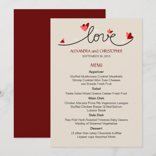 In Liefde Eenvoudige Elegante Tekst Bruiloft Menu (Voorkant / Achterkant)