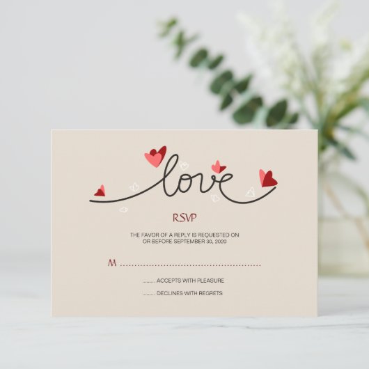 In Liefde Eenvoudige Elegante Tekst Bruiloft RSVP (Staand voorkant)