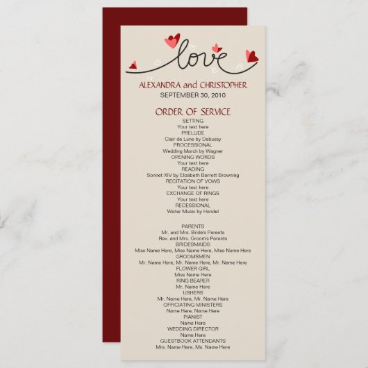 In Liefde Eenvoudige Elegante Tekst Trouwprogramma Programmakaart (Voorkant / Achterkant)