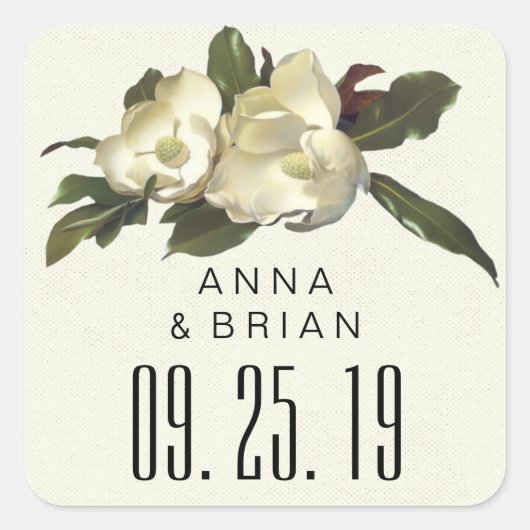 In liefde - Magnolia Flower Custom Weddenschap Vierkante Sticker (Voorkant)