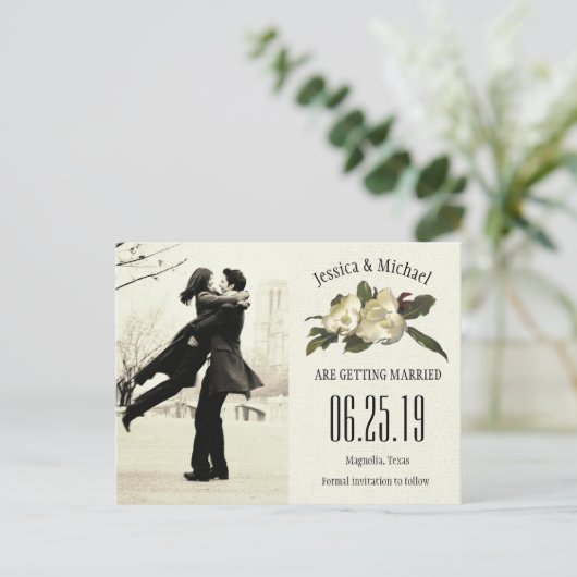 In Liefde -  Magnolia foto Save the Date Aankondigingskaart (Staand voorkant)