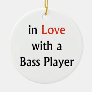 In liefde met een zwarte tekst van een bass Player Keramisch Ornament