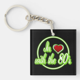 In liefde met het 80's Retro Green Logo Sleutelhan Sleutelhanger