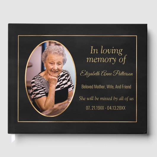 In Liefdevolle Geheugen Elegant Zwart Goud Foto Me Gastenboek (Voorkant)