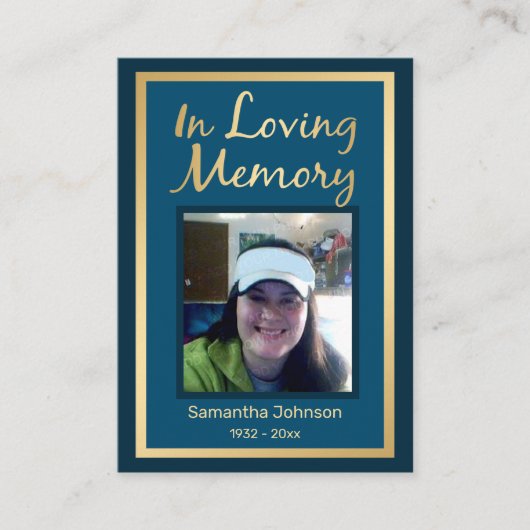 In Liefdevolle Geheugen Elegante Faux Gold Photo B Visitekaartje (Voorkant)